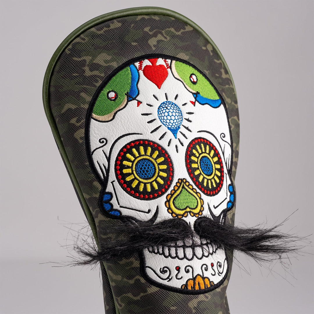 Mustache Sugar Skull - Fairway Cover Green Camo