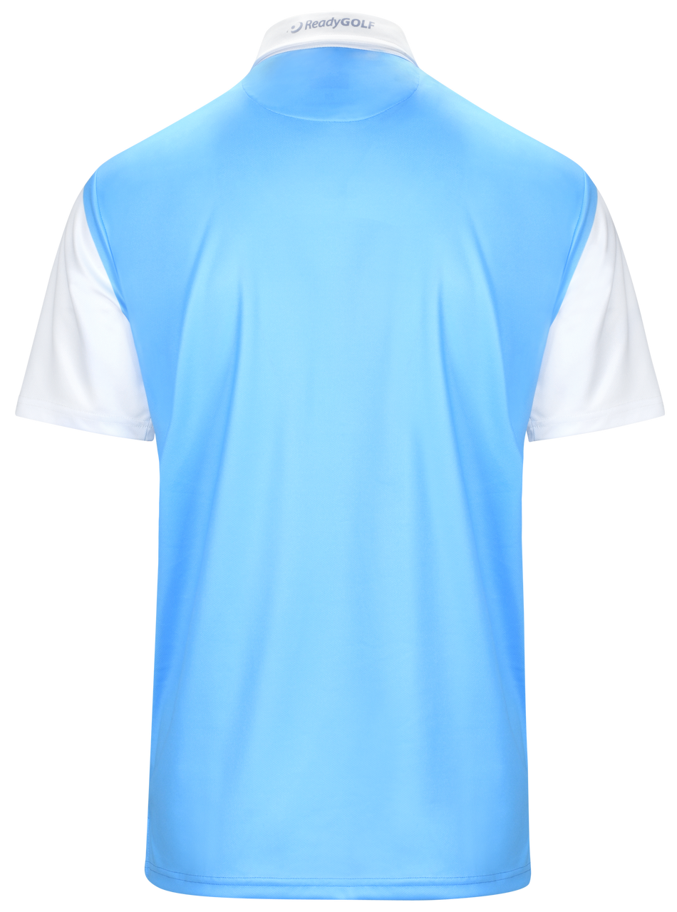 Classic Argyle Sky Blue & White Mens Golf Polo Shirt by ReadyGOLF