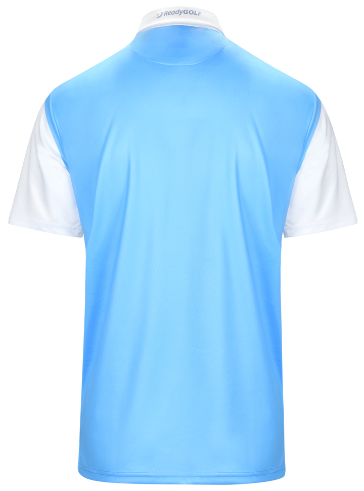 Classic Argyle Sky Blue & White Mens Golf Polo Shirt by ReadyGOLF