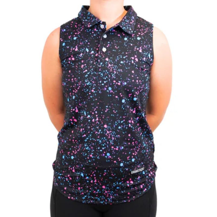 Womens Black Paint Splatter Polo