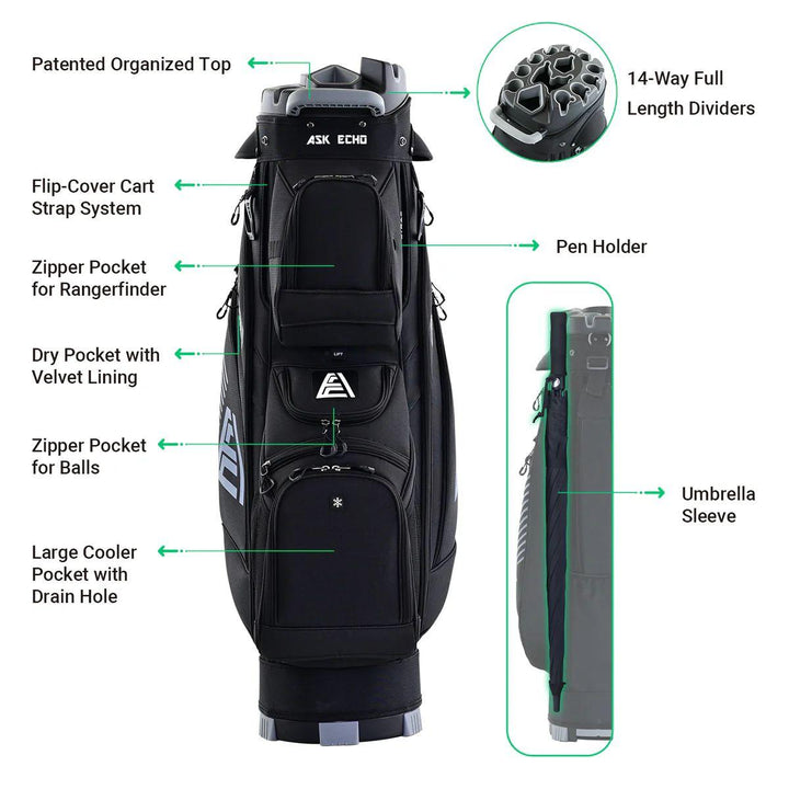 T-LOCK 2.0 14 Way Organizer Dividers Golf Soundless Cart Bag